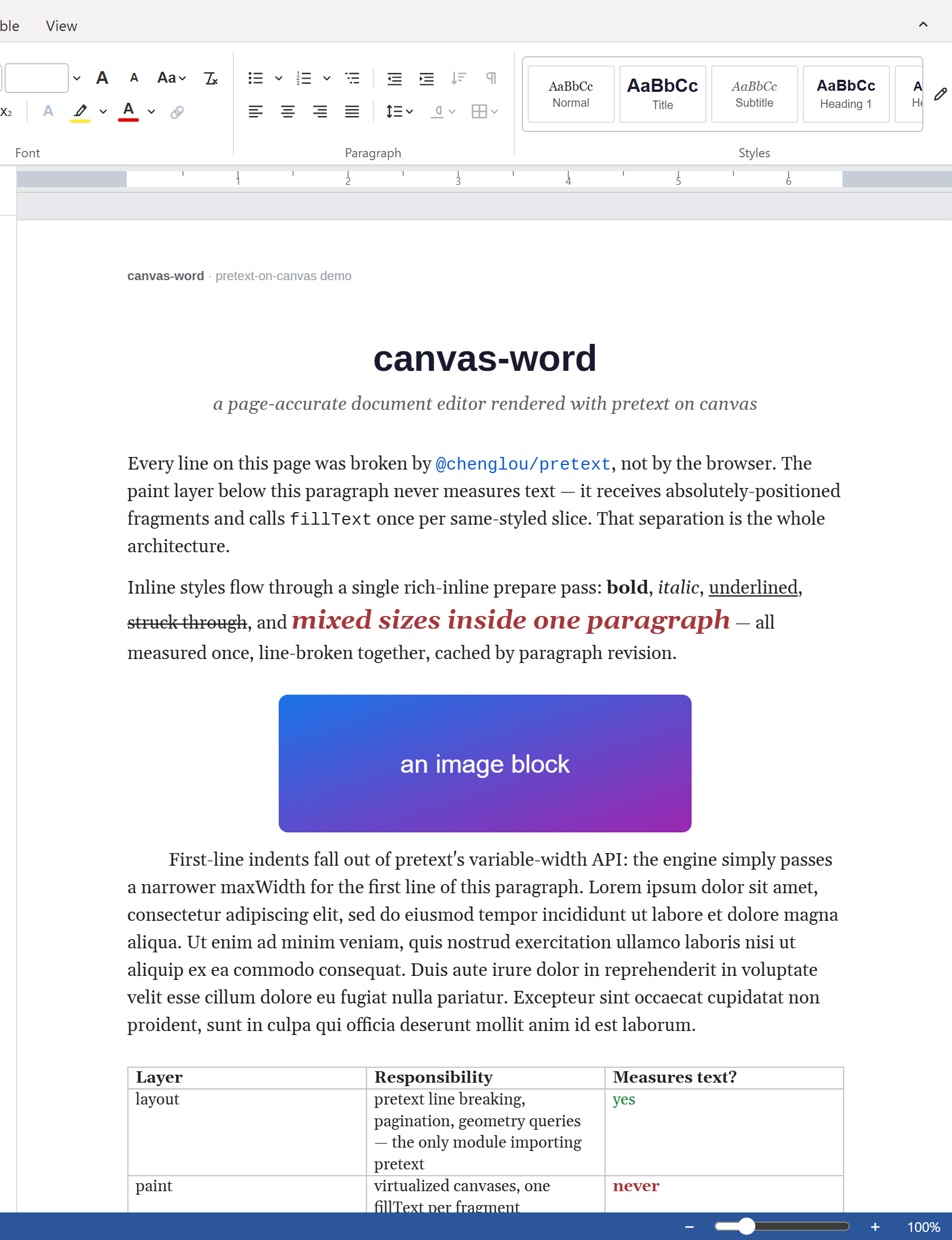 A Word-class editor that never touches contenteditable